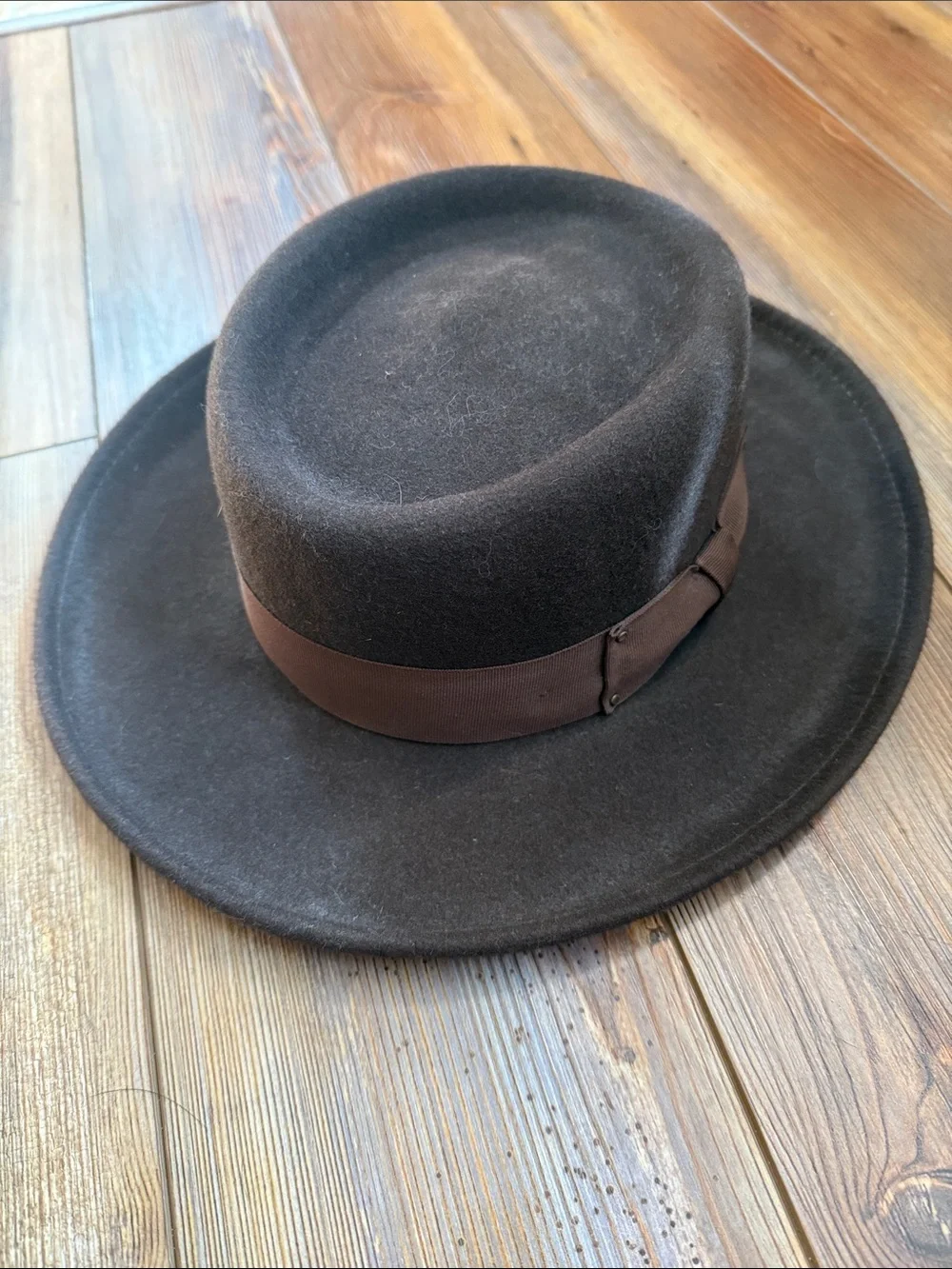 ADORA Dark Brown Felt Fedora with Ribbon Band